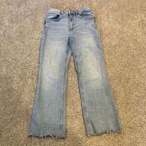 Zara Women 6 High Rise Straight Leg Jeans Light Wash Raw Hem Y2K Indie Boho Edgy